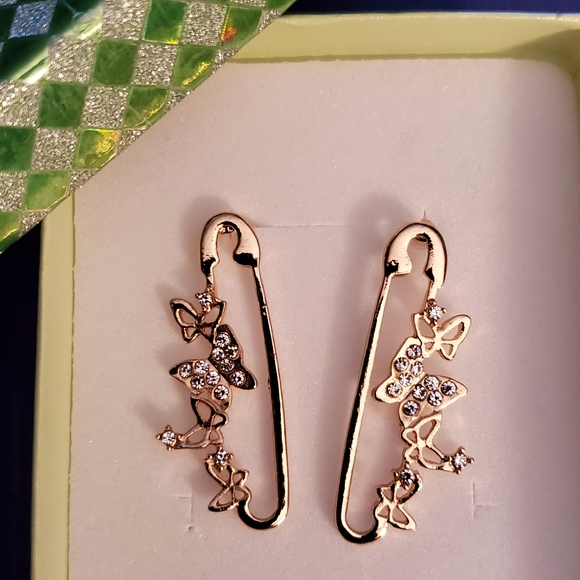 Butterfly Safety Pin Earrings - Picture 1 of 3